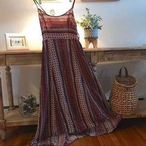 Boho Maroon & Cream Festival Maxi Dress - NWT